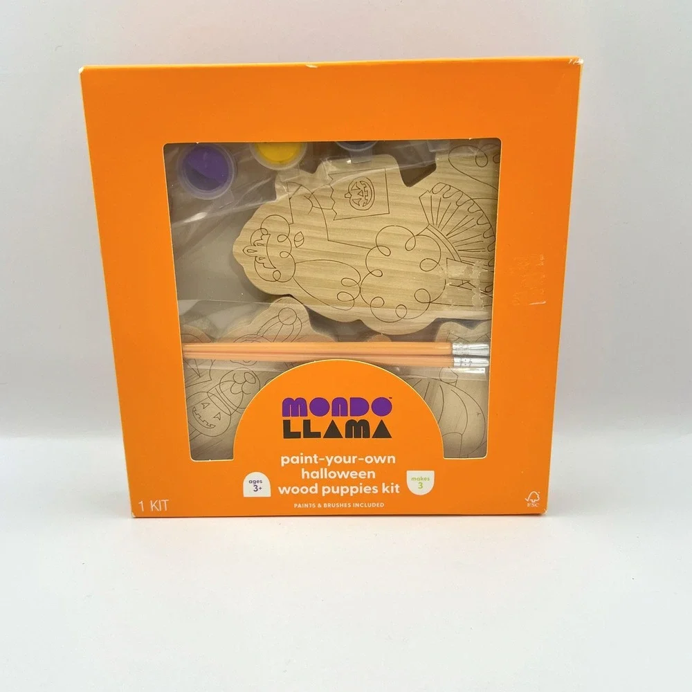 Mondo Llama Halloween Paint Your Own Wood Puppies Kit 3 Count DIY Art Set NEW